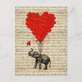 Cartão Postal Elefante e balões dados forma coração