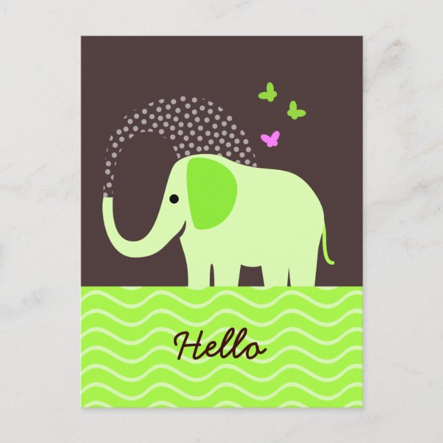Cartão Postal Elefante e borboletas bonitos (Frente)