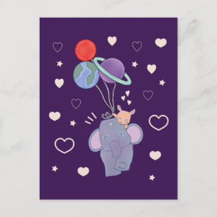 Cartão Postal Elefante e Coelho no Passeio de Balão Espacial   C