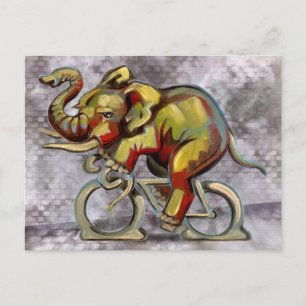 Cartão Postal Elefante Em Bicicleta