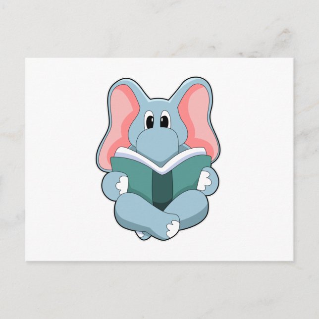 Cartão Postal Elefante em Leitura com Livro (Frente)