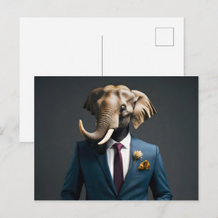 Cartão Postal Elefante engraçado de terno
