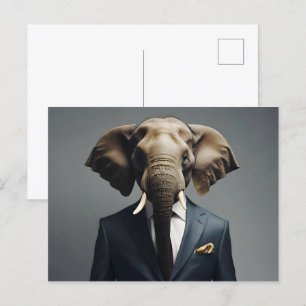Cartão Postal Elefante engraçado de terno