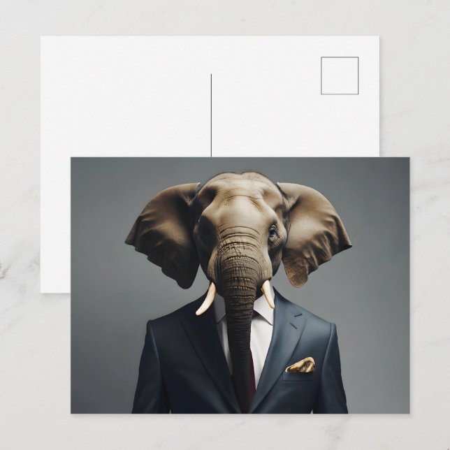 Cartão Postal Elefante engraçado de terno (Frente/Verso)