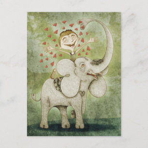 Cartão Postal Elefante. Engraçado, fantástico, tenso e imagina