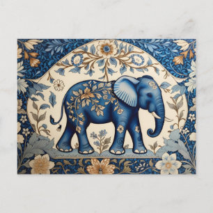 Cartão Postal Elefante Floral Vintage Ornado Azul