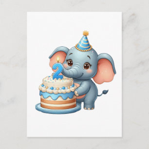 Cartão Postal Elefante Fofo 2º Aniversário