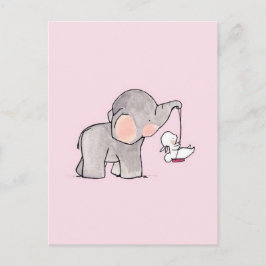 Cartão Postal Elefante Fofo e Coelho