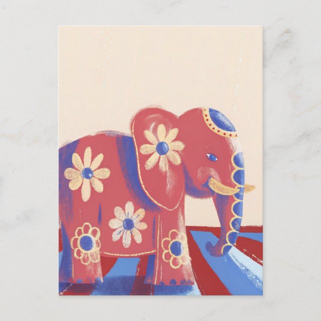 Cartão Postal Elefante fofo parabéns cores pastel (Frente)