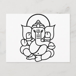 Cartão Postal Elefante Ganesha n.o 3 (branco preto)
