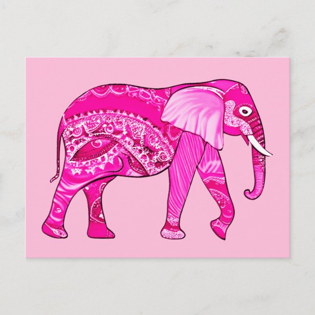 Cartão Postal Elefante Indiano em um Patterno Árabe Rosa da Foss (Frente)