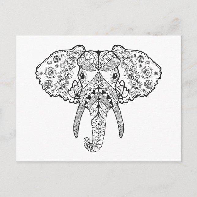 Cartão Postal Elefante inspirado no Zentangle (Frente)