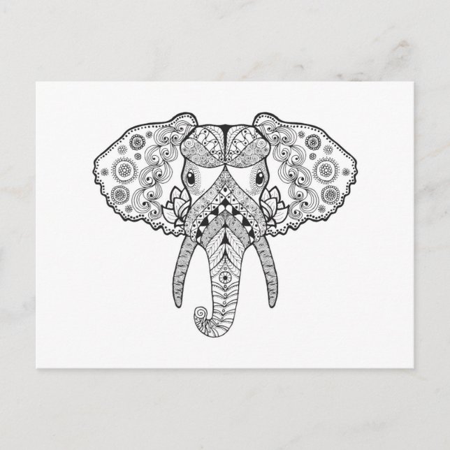 Cartão Postal Elefante inspirado no Zentangle (Frente)