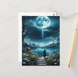 Cartão Postal Elefante-Lua-Cheia e Mulher