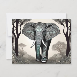 Cartão Postal Elefante Majestoso com Padrões Tribais Ornamentado