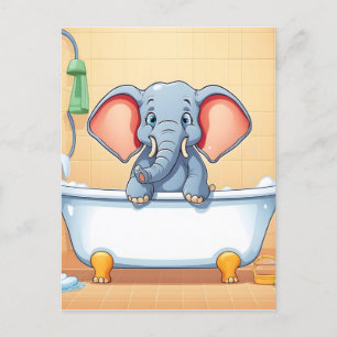 Cartão Postal Elefante na banheira