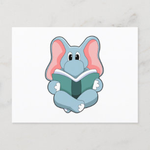 Cartão Postal Elefante na Leitura com Livro