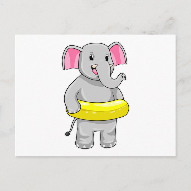 Cartão Postal Elefante nadando com bóia salva-vidas (Frente)