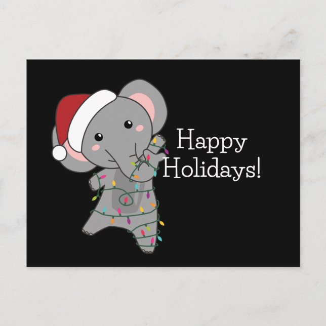 Cartão Postal Elefante Natal Neve Animais de inverno Elefantes P (Frente)