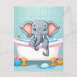 Cartão Postal Elefante no banho