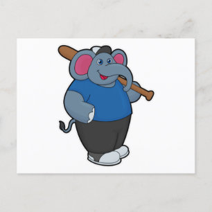 Cartão Postal Elefante no beisebol com taco de beisebol