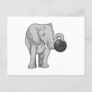 Cartão Postal Elefante no boliche com bola de boliche