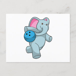 Cartão Postal Elefante no boliche com bola de boliche