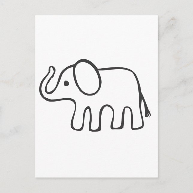 Cartão Postal Elefante no desenho preto e branco (Frente)