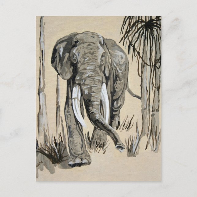 Cartão Postal Elefante Passando Pela Arte De Savana (Frente)