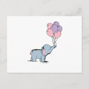 Cartão Postal Elefante Pastel Watercolor Bunch do Balo