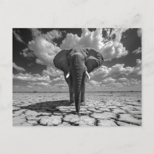 Cartão Postal Elefante Preto e Branco