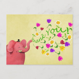 Cartão Postal Elefante Rosa Bonito Obrigado