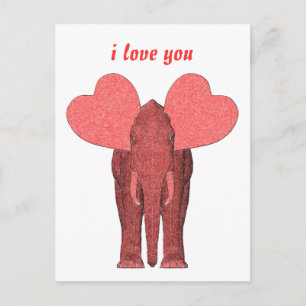 Cartão Postal Elefante Rosa Romântico