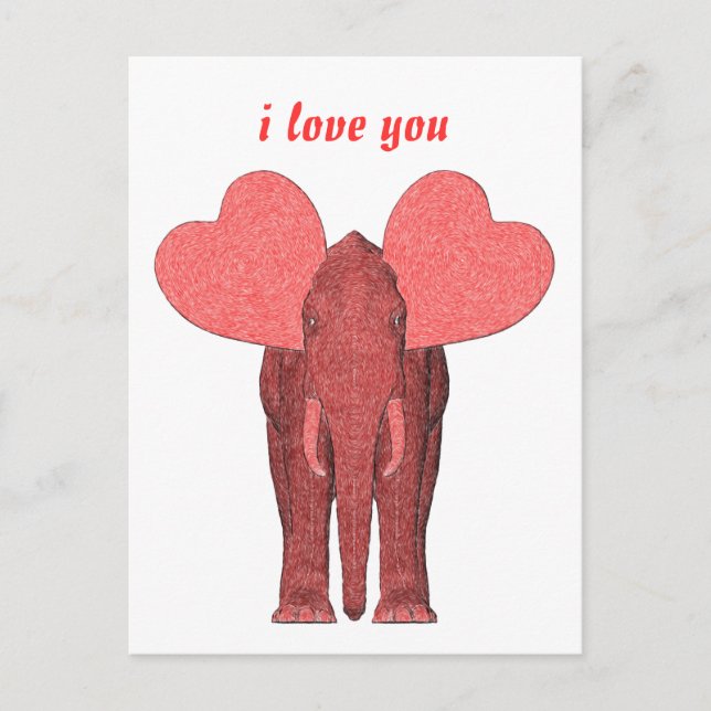 Cartão Postal Elefante Rosa Romântico (Frente)