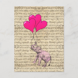 Cartão Postal Elefante rosa segurando balões