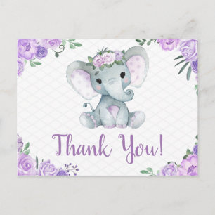 Cartão Postal Elefante roxo Obrigado Rosa Cartaz