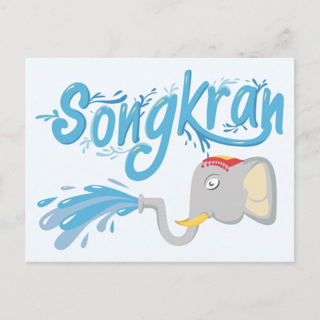 Cartão Postal Elefante Songkran pulverizando água T-Shirt (Frente)