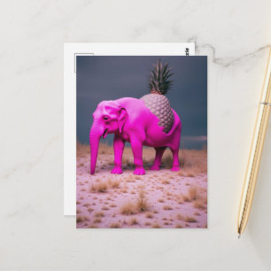 Cartão Postal Elefante Surrealista de Abacaxi Rosa