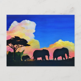 Cartão Postal Elefantes Em Dusk