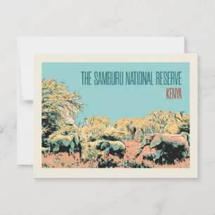 Cartão Postal Elefantes na Reserva Nacional de Samburu, Quênia