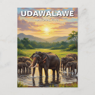 Cartão Postal Elefantes no Sri Lanka - Parque Nacional de Udawal