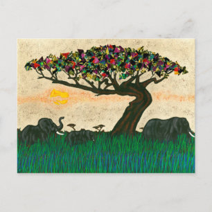 Cartão Postal Elefantes nos Planes da África