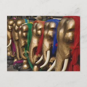 Cartão Postal Elefantes ouros decorados com cores