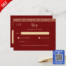 Elegan Red Dourado Lace Wedding RSVP Para Correspo