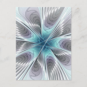 Cartão Postal Elegance Modern Blue Cinza White Fractal Art Flowe