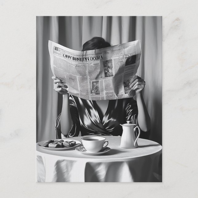 Cartão Postal Elegância da manhã: Café, Notícias e Serenidade (Frente)