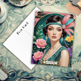 Cartão Postal Elegância de Cocktail dos Anos 1920 Rapariga Flapp