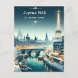 Cartão Postal Elegância de inverno parisiense<br><div class="desc">Entra numa terra maravilhosa de inverno parisiense com o nosso cartão de Natal "Elegância de inverno Parisiense". Esta bela carta captura o romance e o encanto de Paris durante a estação festiva. Desde as luzes cintilantes ao longo do Sena até a majestosa Torre Eiffel brilhando com alegria de férias, cada...</div>