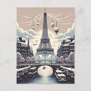 Cartão Postal Elegância de Inverno Parisiense - Natal na Cidade