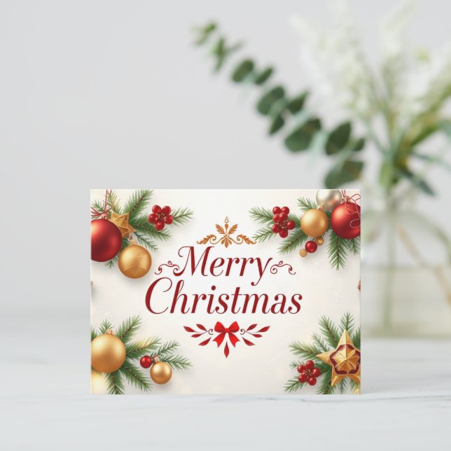 Cartão Postal Elegância do Natal: Uma Celebração Festiva (Em pé/Frente)